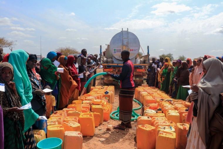 One of the 6 water truck serving water in dhonfeylahow idp camp in hudur